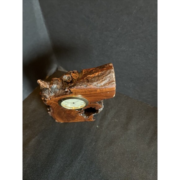 Unusual Interesting Wooden Encased Quartz Clock Handmade Compact Size - Picture 4 of 11